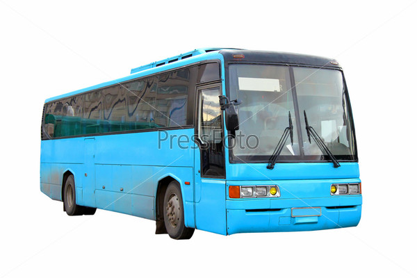 Фотография на тему Голубой автобус, изолированный на белом фоне | PressFoto