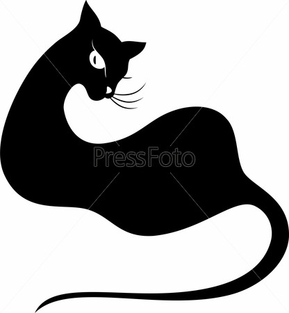 Фотография на тему Силуэт черной кошки на белом фоне | PressFoto
