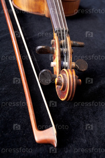 Fiddle Scroll And Bow On Black Velvet Fiddle Scroll And Bow On Black Velvet