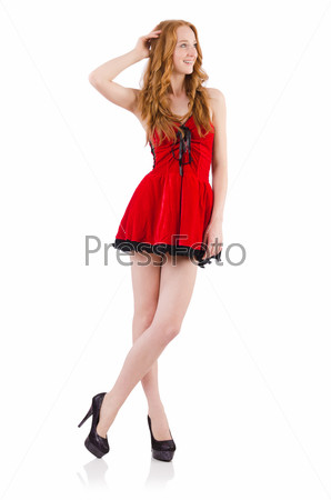 Молодая красивая рыжая женщина в элегантном платье - векторизованный клипарт