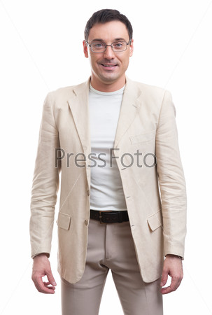 Фотография на тему Мужчина в пиджаке на белом фоне