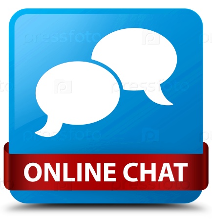 Фотография на тему Online chat cyan blue square button red ribbon in middle...