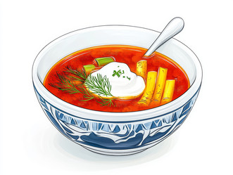 Вкусный украинский суп в тарелке с свежими ингредиентами и сметаной - Milanchikov