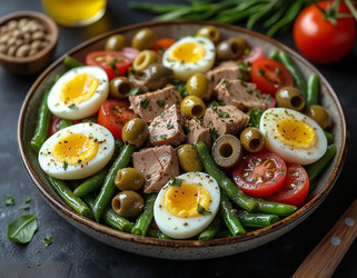 Light and juicy Niçoise salad with anchovies, tuna and fresh vegetables – healthy summer lunch - Kulkann75