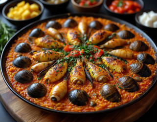 Authentic Spanish paella Valenciana with rabbit, chicken, and green beans – golden crust - Kulkann75