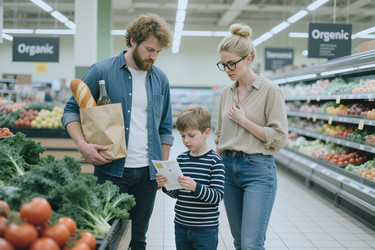 Семья проверяет список покупок во время приобретения органических продуктов. - SeventyFour