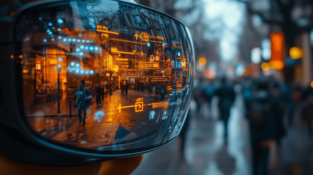 Очки дополненной реальности, отображающие цифровой интерфейс в городе - NeuroSky
