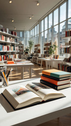 Стопка книг, лежащих на столе в книжном магазине - Sveetlana