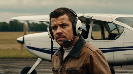 Самолет Cessna совершает низкий пролет над полем, в фокусе — пилот. Генеративный искусственный интеллект - RomanZ