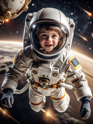 Юный космонавт исследует космос в игривом приключении среди звезд. Генеративный ИИ - RomanZ