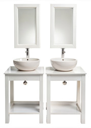Children’s wash basins with mirrors designed for playful bathroom spaces. Generative AI - RomanZ