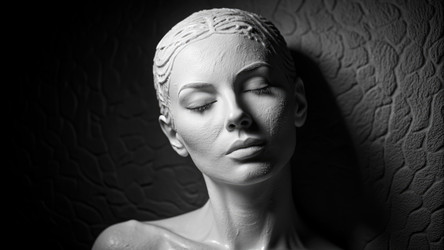 Изящная скульптура женщины из белого гипса на фактурном фоне. Генеративный искусственный интеллект - RomanZ