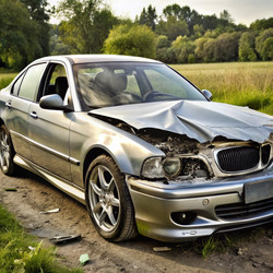 Автомобиль попал в аварию на сельской дороге в окружении зелени при дневном свете. Генеративный ИИ - RomanZ