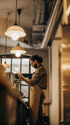 Barista Preparing Coffee at a Cozy Café During the Afternoon Rush. Generative AI - RomanZ