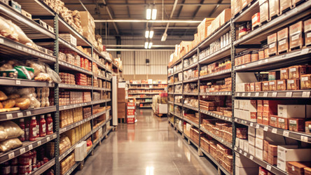 Прилавок в продуктовом магазине, заполненный разнообразными товарами. Генеративный искусственный интеллект - RomanZ