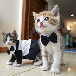 Милые котята в смокингах демонстрируют свое модное очарование в помещении. Генеративный ИИ - RomanZ