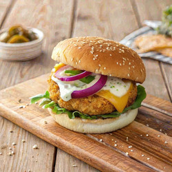 Вкусный куриный бургер с котлетой в панировке и свежими начинками. Генеративный ИИ - RomanZ