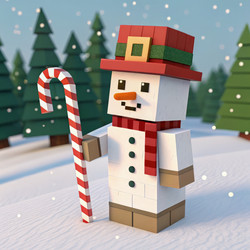 Фигурка белого медведя из Minecraft, стоящего на заснеженном фоне среди сосен. Генеративный ИИ - RomanZ