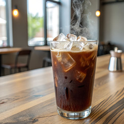 Cold Coffee Served With Ice in a Cozy Café Setting. Generative AI - RomanZ