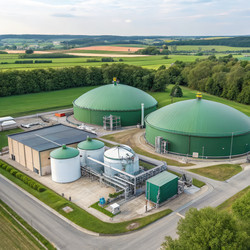 Установка по производству электроэнергии на биогазе демонстрирует стандартные масштабы в сельской местности. Генеративный искусственный интеллект - RomanZ