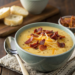 Вкусный картофельный крем-суп с хрустящим беконом и сыром. Генеративный ИИ - RomanZ