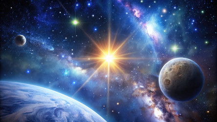 Яркая небесная сцена со звездами и лунами на космическом фоне. Генеративный искусственный интеллект - RomanZ