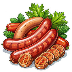 Красочное мультяшное изображение вкусных колбасных изделий. Генеративный ИИ - RomanZ