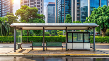 Автобус Transjakarta ожидает на остановке в Джакарте в солнечный день. Генеративный ИИ - RomanZ