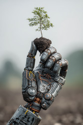 Механизированный уход за растениями, автоматизированная ручная поддержка молодых растений, роботизированная рука, бережно ухаживающая за хрупкими саженцами, посадка с помощью машин символизирует надежду на устойчивый рост - Neirfy