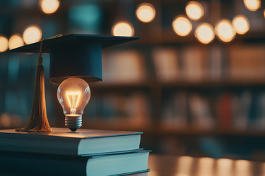 Выпускная шапка и книга, символизирующие знания, обучение и путь образования к будущему успеху - Neirfy