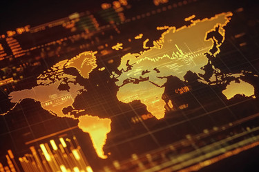 Яркая карта мира с финансовой информацией и аналитикой, интегрированная с экономической статистикой и аналитикой торговых операций, включающая географическое представление Radiant - Neirfy