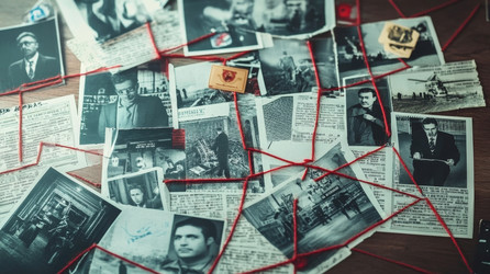 Загадочная доска для расследований, содержащая многочисленные фотографии и подсказки, которые приводят к интригующим открытиям - Neirfy
