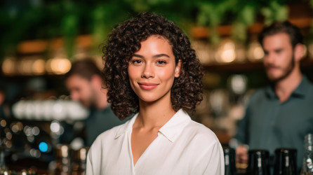 Focused baristas in aprons prepare coffee in a chic caf� setting, showcasing dedication and professionalism - Neirfy