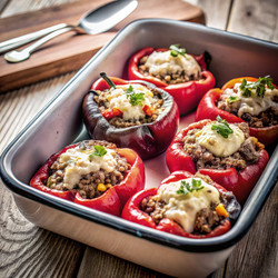 Вкусный и простой рецепт запеканки из фаршированных перцев, идеально подходящий для семейных обедов. Генеративный ИИ - RomanZ