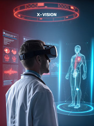 Футуристический дизайн VR-гарнитуры X Vision, демонстрирующий технологию виртуального интерфейса. Генеративный ИИ - RomanZ
