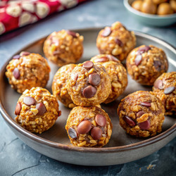 Вкусные шарики из арахисового масла без выпечки с шоколадной крошкой и овсянкой. Генеративный искусственный интеллект - RomanZ