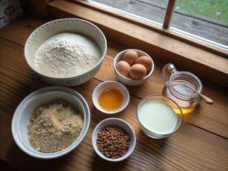 Свежие ингредиенты для приготовления вкусных гречневых блинчиков. Генеративный искусственный интеллект - RomanZ
