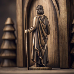 Деревянная фигурка Иосифа на фоне деревенской рождественской обстановки. Генеративный искусственный интеллект - RomanZ