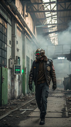 Наемник исследует заброшенный склад с кибер-питомцем в постапокалиптическом мире - RomanZ