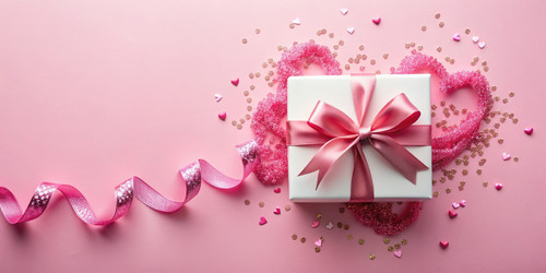 Colorful St Valentine’s Day Decorations Featuring Gift and Hearts. Generative AI - RomanZ