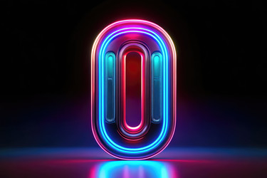 Ретро-неоновая цифра ноль, подсвеченная яркими цветами на темном фоне. Генеративный ИИ - RomanZ