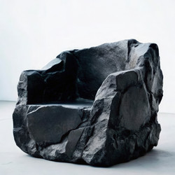 Уникальный черный диван Black Rocky, демонстрирующий стандартный масштаб дизайна в современном интерьере. Генеративный искусственный интеллект - RomanZ