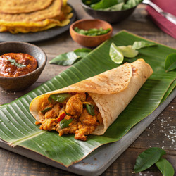 Вкуснейшая куриная масала доса на банановых листьях со свежими приправами. Генеративный ИИ - RomanZ