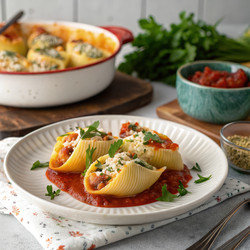 Вкуснейшая итальянская паста с начинкой на белой тарелке с ярким соусом. Генеративный искусственный интеллект - RomanZ