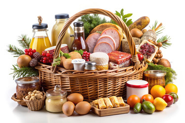 Корзина изысканных продуктов, демонстрирующая изделия ручной работы и сезонные ингредиенты. Генеративный искусственный интеллект - RomanZ