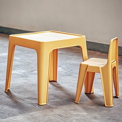 Bright Yellow Plastic Chair and Table Set Suitable for Children’s Play Area. Generative AI - RomanZ