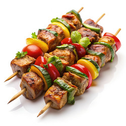 Вкусные шашлыки из свежих овощей на шампурах, готовые к приготовлению на гриле. Генеративный искусственный интеллект - RomanZ