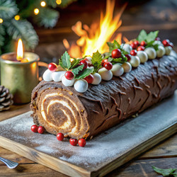 Вкусное рождественское полено из зефира, украшенное к празднику. Генеративный ИИ - RomanZ