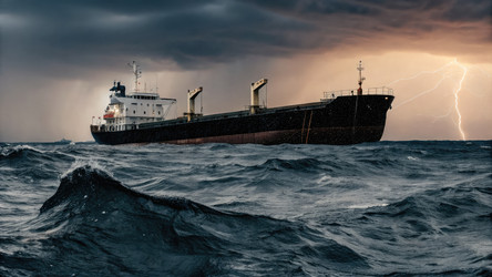 Крупный нефтяной танкер, идущий по бурным водам штормовым вечером. Генеративный искусственный интеллект - RomanZ