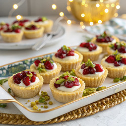 Вкусные мини-чизкейки без выпечки, красиво сервированные на блюде, идеально подойдут для праздничного застолья. Генеративный ИИ - RomanZ